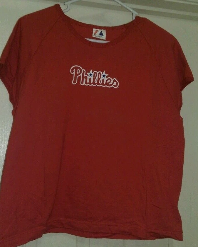 Majestic Womens Shirt Top Blouse Size XL X Large Red Phillies 26 Utley - Image 1 of 3