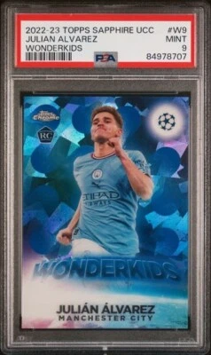 JULIAN ALVAREZ * PSA 9 SAPPHIRE WONDERKIDS * 2022-23 TOPPS CHROME ROOKIE CARD W9 - Image 1 of 2