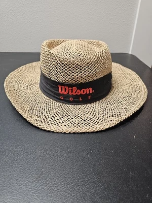 Sombrero de golf de paja vintage Wilson negro rojo logotipo banda bordada para hombre  Foto 1 de 4