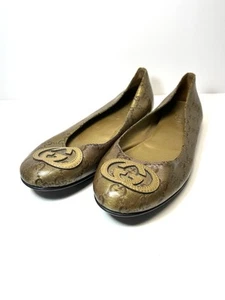 Gucci Gold GG Interlocking Ballerina Flats Size 39 - Picture 1 of 20
