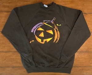 Vintage Halloween Sweatshirt XL Hanes Pumpkin Trick or Treat Spooky Neon Graphic - Picture 1 of 14