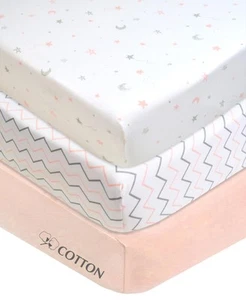 3 Pack Fitted Mini Crib Sheet 24" x 38", Soft Breathable Neutral 100% Cotton ... - Picture 1 of 8