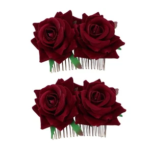 2 PIEZAS Peine de Pelo Flor Rosa Floral Accesorio para Cabello Tocado para Mujeres Niñas - Imagen 1 de 12