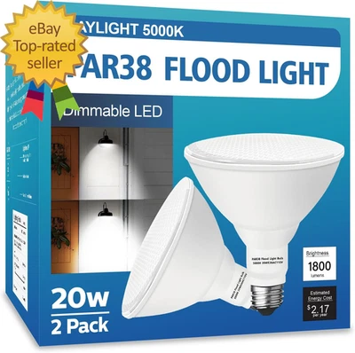 PAR38 LED Outdoor Flood Light Bulbs 2 Pack，Dimmable 20W(200W Equivalent) E26 Bas - Image 1 of 4