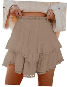 Flowy Shorts for Women Casual Boho Ruffle Tiered Skorts High Waist Mini Skirts - Picture 1 of 4