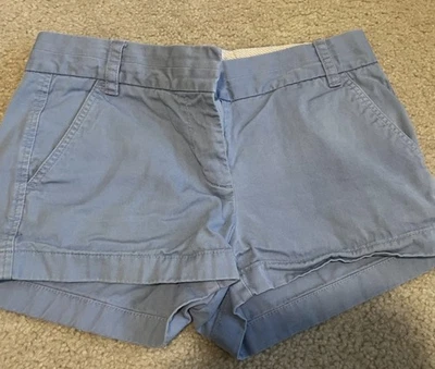 J. Pantalones Cortos Chinos Clásicos CREW Talla 2 Algodón 3.5" Azul Claro Bolsillos Frontales Planos Foto 1 de 3