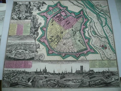 Munich, anno 1740, copperengraving, Seutter Matthaeus, old colours - Image 1 of 4