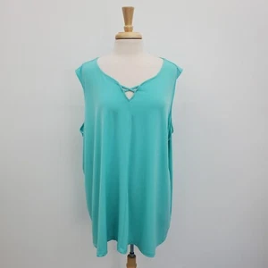 Catherines Womens Sleeveless V-Neck Blouse Top Plus Size 3X 26/28W Aqua Summer - Picture 1 of 13