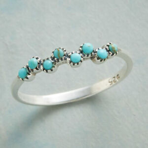 Vintage Women 925 Silver Turquoise Ring Party Fashion Jewelry Girl Gift Size5-10