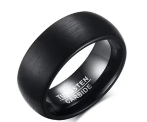 8mm Comfort Fit Classic Dome Men's Tungsten Carbide Ring Wedding Band Black - Picture 1 of 3