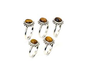 WHOLESALE 5PC 925 SOLID STERLING SILVER TIGER EYE RING LOT B