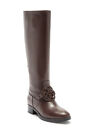 $550 Tory Burch Miller Pull-On Boot Logo Burnt Chocolate Leather 8 (Jb16)