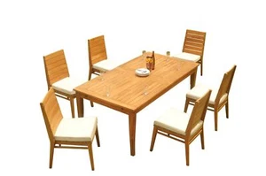 A-Grade Teak 7pc Dining Atnas Rect Table Charleston Stacking Armless Chair Set - Picture 1 of 6