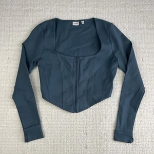 Aritzia Sunday Best Womens Crop Top Small Maverick Long Sleeve Zip Corset Blue - Picture 1 of 13