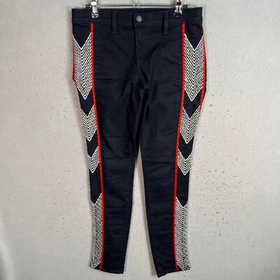 Rag & Bone Womens Blue Straight-Leg Pants 28 Chevron & Red Stripe - Image 1 of 4