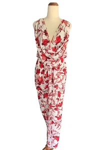 Sheike Dress Cowl Neck Size 6 Floral Red and White Womens Very Good Condition - Picture 1 of 10