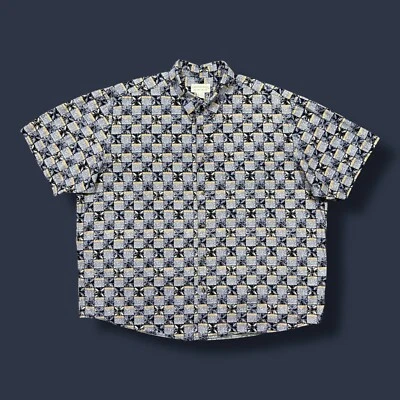 Camisa De Colección Abotonada Estampado Floral Geométrico Años 90 Algodón Azul XXL Foto 1 de 4