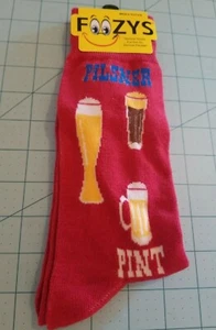 Foozys Brand: Men's Red Size 10-13 Pilsner, Pint & Draft Beer Theme Socks - NEW - Picture 1 of 9