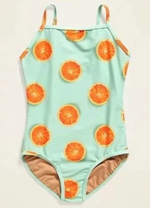 Old Navy Kid Girls Teal Orange Slimes One Piece Swimsuit Size Small - Picture 1 of 2