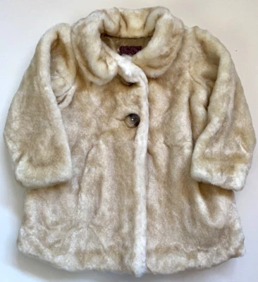 Chaqueta Abrigo Antigua Azul Marino Imitación Piel Beige Forrada Niña Talla 4 Nueva Con Etiquetas Foto 1 de 4