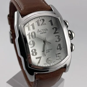 activa Watch Mens 35mm Case Brown Leather Band Quartz Three Hands Analog - Picture 1 of 12