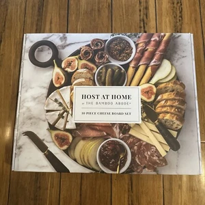 Charcuterie Board Set 10 Piece White Washed Wood Home Hosting Bamboo Ceramic - Picture 1 of 10