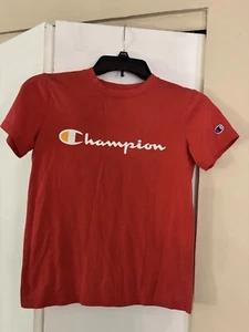 Boys Champion Size 10/12 YMD Red Logo Short Sleeve Shirt - Picture 1 of 2