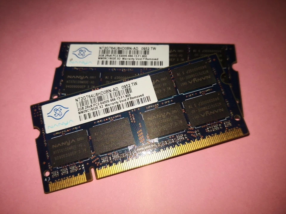 BARETTE MEMOIRE NANYA 4GB (2x2GB) NT2GT64U8HD0BN-AD PC2-6400S DDR2 SODIMM - Photo 1/1