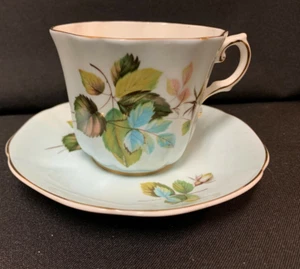 Royal Grafton Fine China England Blue Leaves Cup & Saucer Gilt Trim - Picture 1 of 7