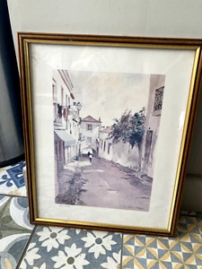 Julio Amaro - Lagos Algarve Aquarell Holzdruck gerahmt 33 x 41 cm - Bild 1 von 6