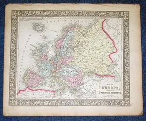 Origial 1860 Mitchell Map of Europe, showing GT Political Divisions 12.5 X 15.25 - Picture 1 of 8