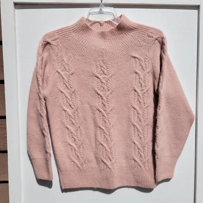 Vtg Women's Lambswool Blend Pullover Sweater Mock Neck Pink Knit Stitches M - Image 1 of 4