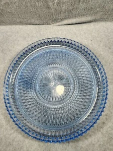 1960's Vintage Indiana Glass Ice Blue Diamond Point Serving Platter Torte Plate - Picture 1 of 8