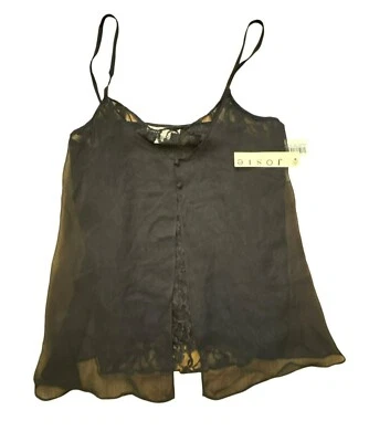 Josie Natori 黑色透明蕾丝覆盖吊带上衣,尺寸 M,飞走娃娃 — 第 1/4 张图片