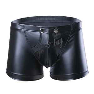 Sexy Mens Boxer Shorts Faux Leather Underpant Bulge Pouch Underwear Clubwear - Picture 1 of 20