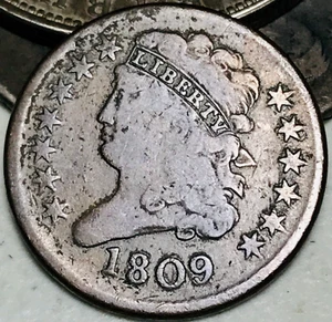 1809 Classic Head Half Cent 1/2C Ungraded Choice Copper Coin CC24168 - Picture 1 of 5