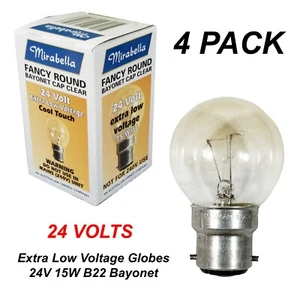 4 x Low Voltage Light Globes Bulbs Lamps 24V 15W Clear B22 Bayonet A60 - Picture 1 of 4