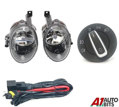 For Golf Mk6 Touran Jetta Tiguan Caddy Fog Lights + Wiring Kit Headlight Switch - Image 1 of 4