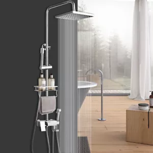 Chrome Bathroom Rain Shower Faucet Valve Mixer Hand Sprayer Wall Mount Tap Set - Picture 1 of 11