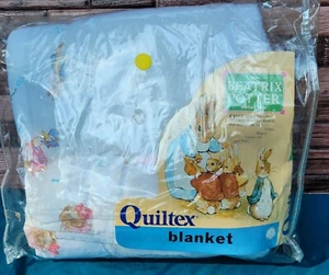 Vintage Quiltex Peter Rabbit Decorated Edge White Baby Blanket Mother Goose Crib - Picture 1 of 5