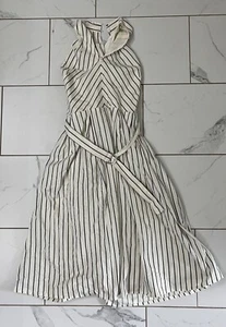 Scoop Belted Halter Long Midi Dress - Black & White Striped - Size (12-14) - New - Picture 1 of 5