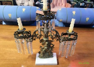 Antique Rococo Revival Girandole Candelabras Gilded Brass on Marble Candle Holde - Picture 1 of 7