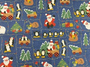 2 yardas. Tela de Costura Acolchado 44" Navidad Vacaciones Papá Noel Pingüino Dorado - Imagen 1 de 3