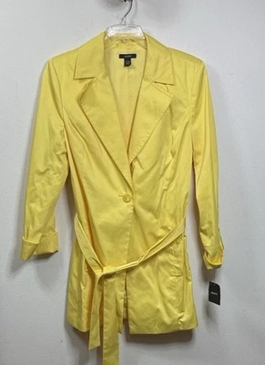 (T6) Gabardina amarilla vintage Alfani para mujer nueva con etiquetas, talla L Foto 1 de 4