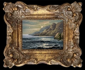 Framed Original Oil Painting On Canvas Seascape Signed By The Artist - Picture 1 of 2