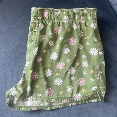 Shorts de dormir rosa Victorias Secret tamanho P verde floral branco logotipo da cintura dobrável - Imagem 1 de 4