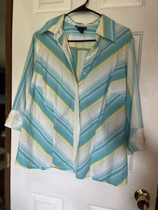 Women's Lane Bryant 3/4 Sleeve Button Up Stripe Blouse Size 14/16 - Picture 1 of 13