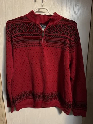 Suéter CHAPS Para Hombre Cuello Simulado 1/4 Cremallera Negro Rojo Talla Grande Tejido Pesado Náutico Foto 1 de 4