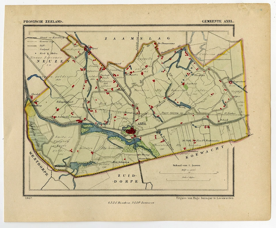 Antique Map-NETHERLANDS-TOWN PLAN-AXEL-ZEELAND-Kuyper-1865 - Image 1 of 1