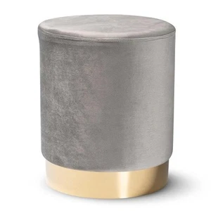 Baxton Studio Chaela Gray Velvet and Gold Finished Metal Ottoman - Picture 1 of 7